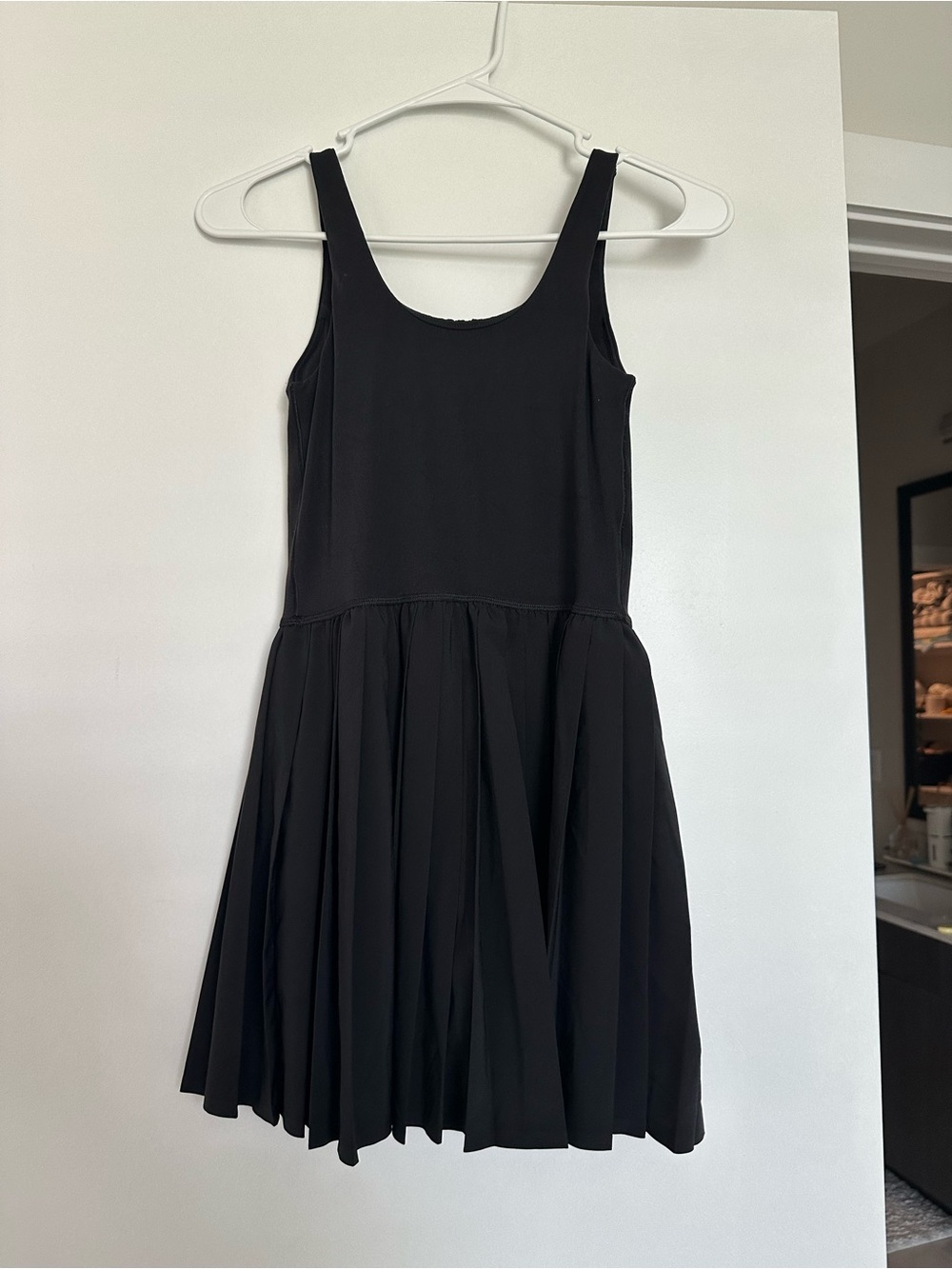 aerie Black Scoop Neck Pleated Mini Dress